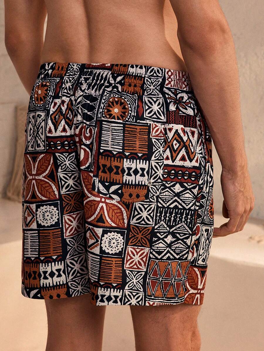 Manfinity VDAYZ Plus-Size Geometric Strandshort voor Heren