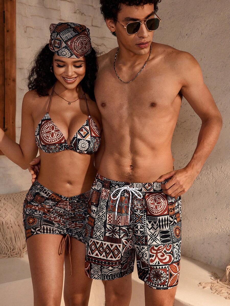 Manfinity VDAYZ Plus-Size Geometric Strandshort voor Heren