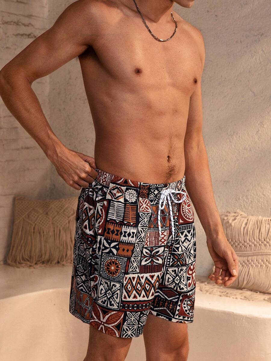 Manfinity VDAYZ Plus-Size Geometric Strandshort voor Heren