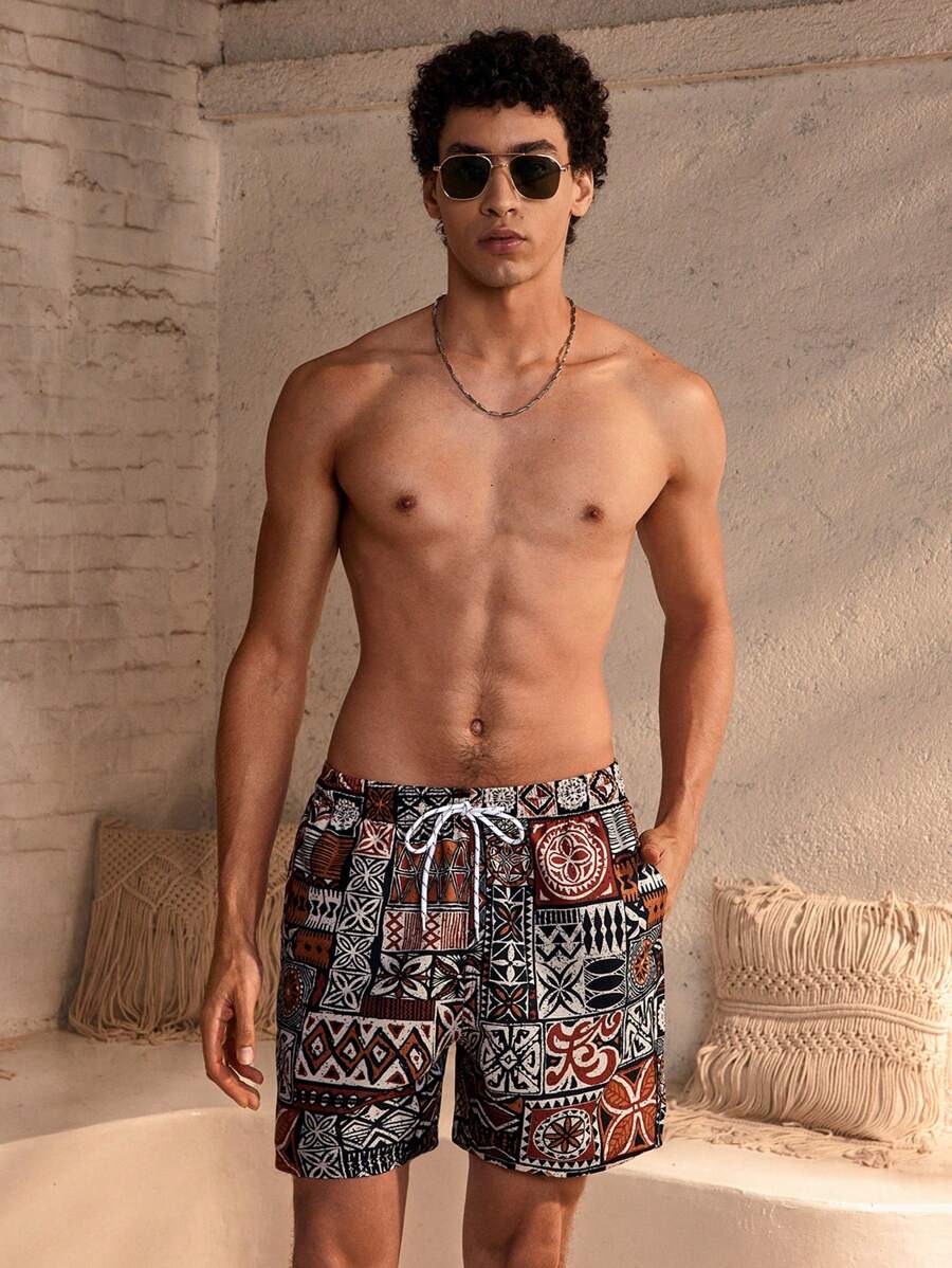 Manfinity VDAYZ Plus-Size Geometric Strandshort voor Heren
