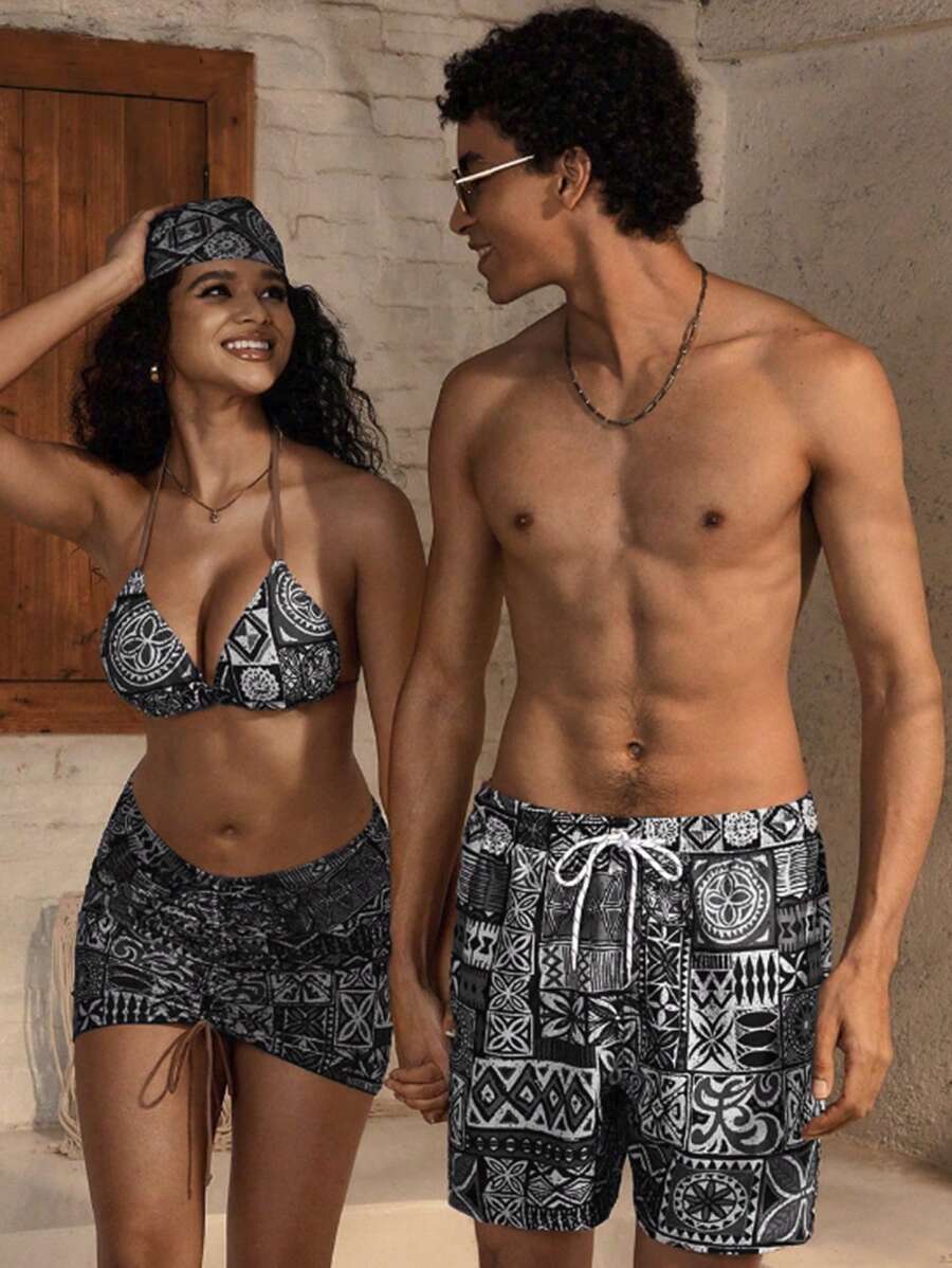 Manfinity VDAYZ Plus-Size Geometric Strandshort voor Heren