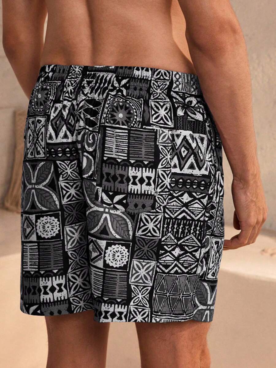 Manfinity VDAYZ Plus-Size Geometric Strandshort voor Heren