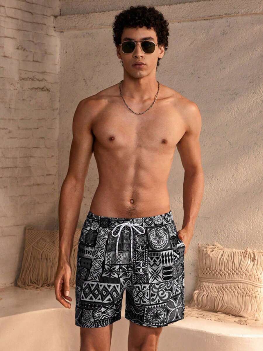 Manfinity VDAYZ Plus-Size Geometric Strandshort voor Heren