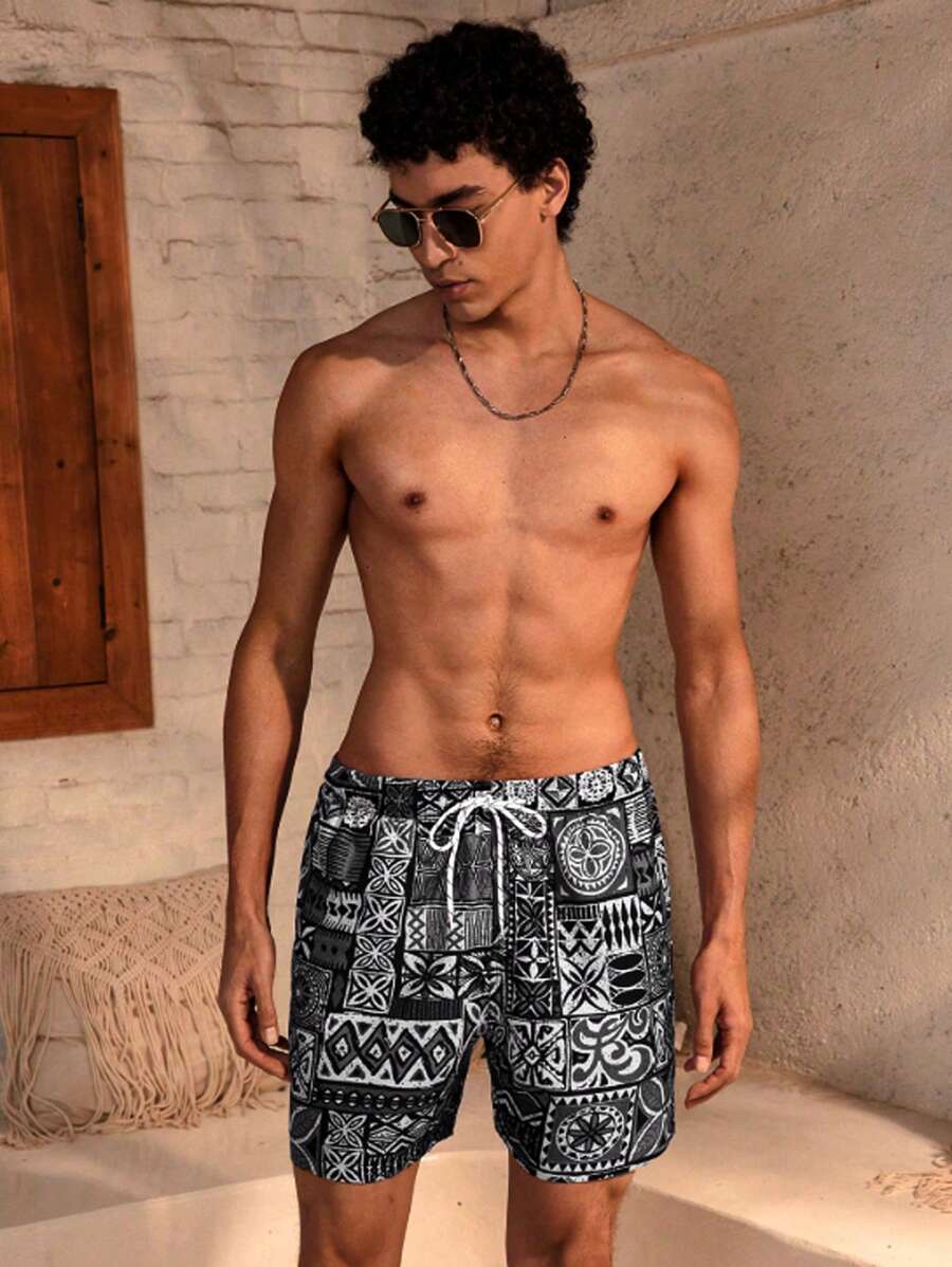 Manfinity VDAYZ Plus-Size Geometric Strandshort voor Heren