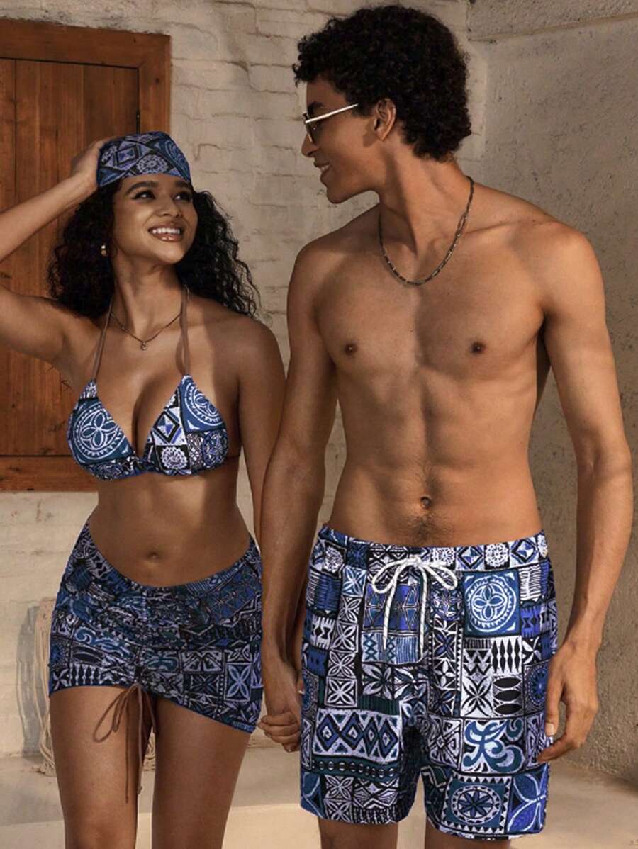 Manfinity VDAYZ Plus-Size Geometric Strandshort voor Heren