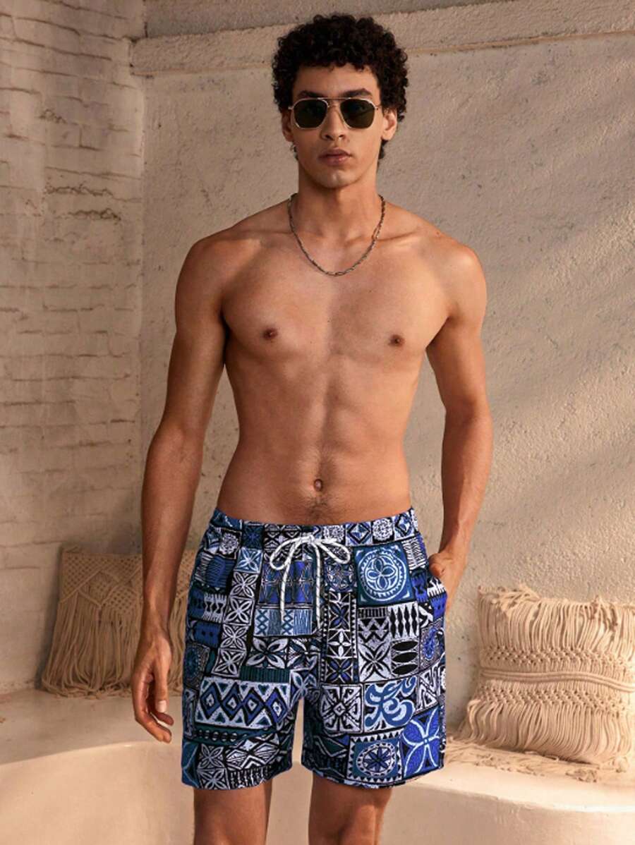 Manfinity VDAYZ Plus-Size Geometric Strandshort voor Heren