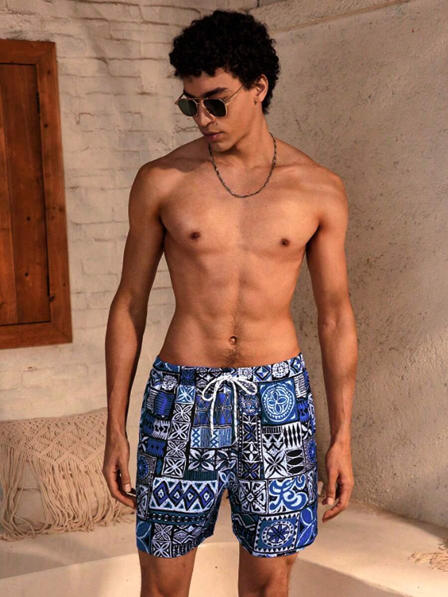 Manfinity VDAYZ Plus-Size Geometric Strandshort voor Heren