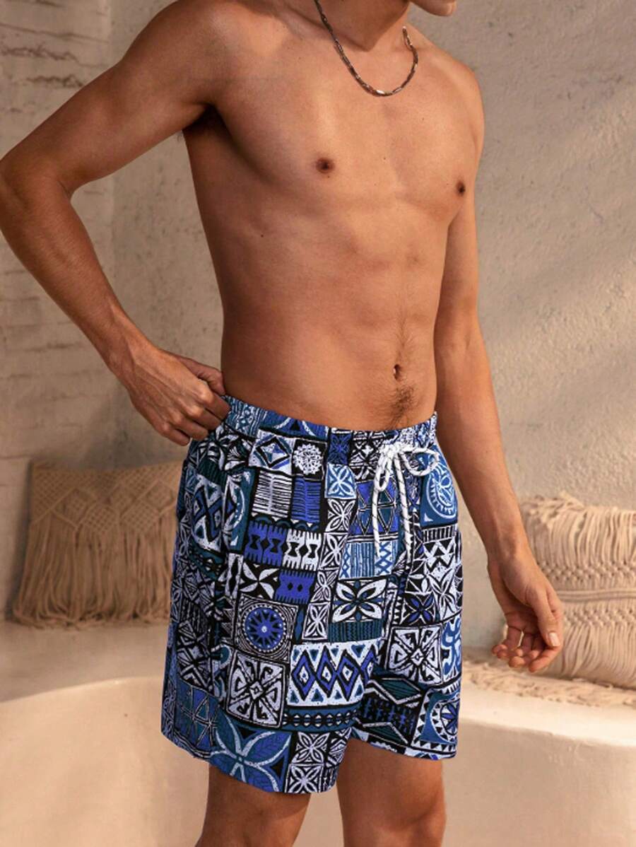 Manfinity VDAYZ Plus-Size Geometric Strandshort voor Heren