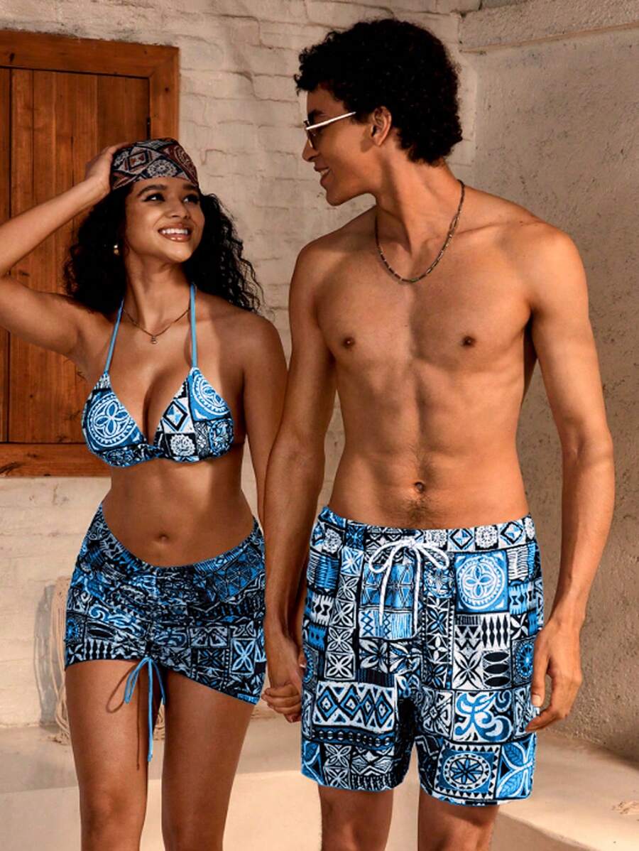 Manfinity VDAYZ Plus-Size Geometric Strandshort voor Heren