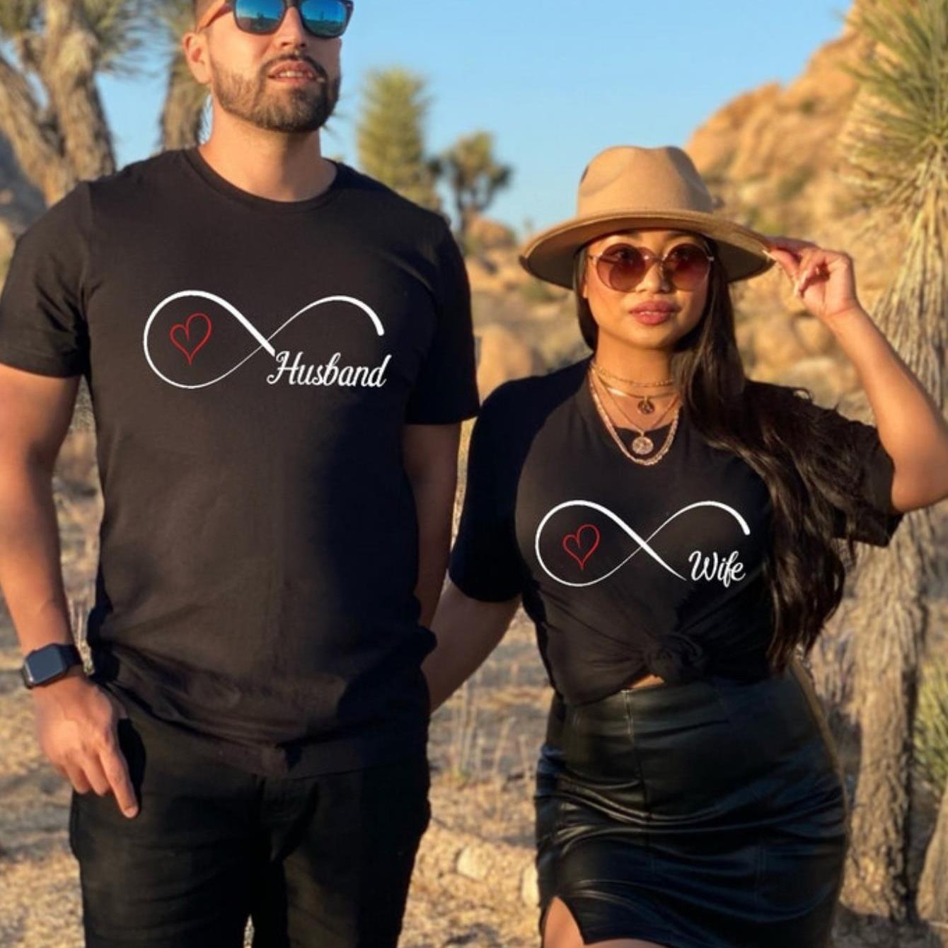 Hubby Wifey Oneindigheidshemden, Echtgenoot en Vrouw Hemden, Koppels Hemden, Huwelijksreis Overhemd, Jubileumshirt