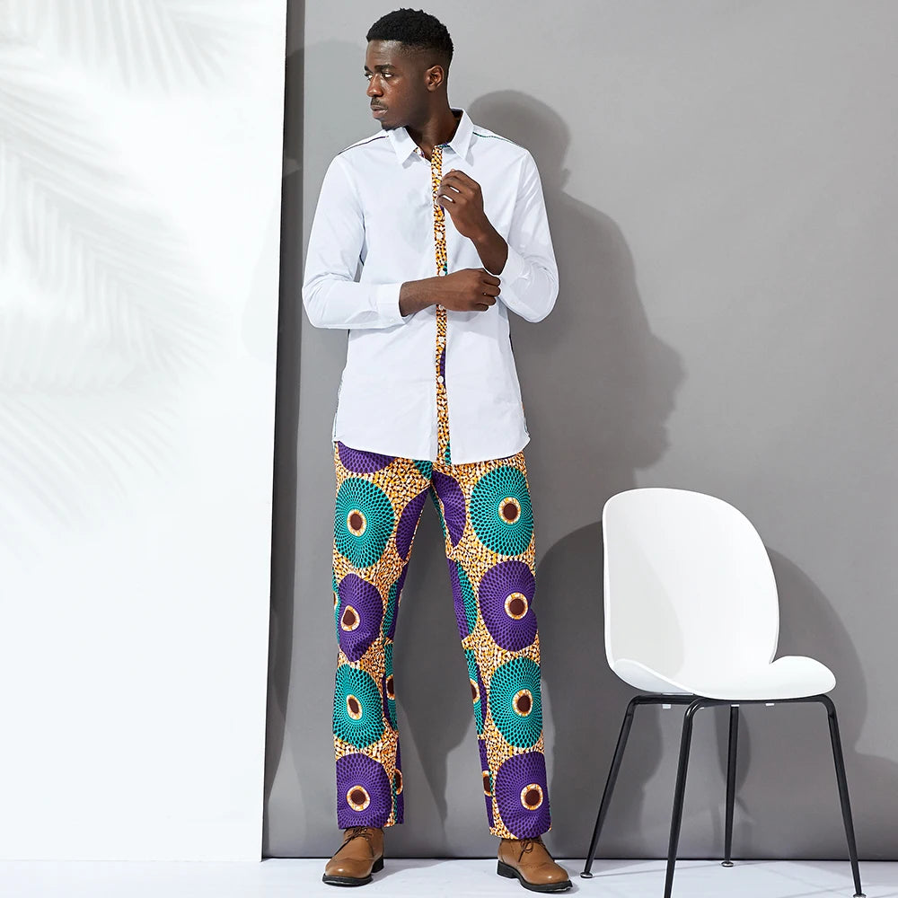 Custom Afrikaanse Wax Print Twee Stukken Set Voor Mannen 100% Katoen Modieuze Mannen Shirts Casual Mannen Paar Feestkleding
