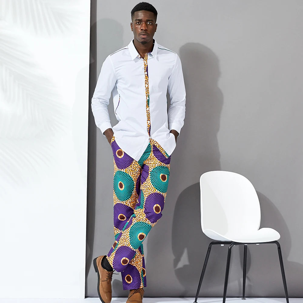 Custom Afrikaanse Wax Print Twee Stukken Set Voor Mannen 100% Katoen Modieuze Mannen Shirts Casual Mannen Paar Feestkleding