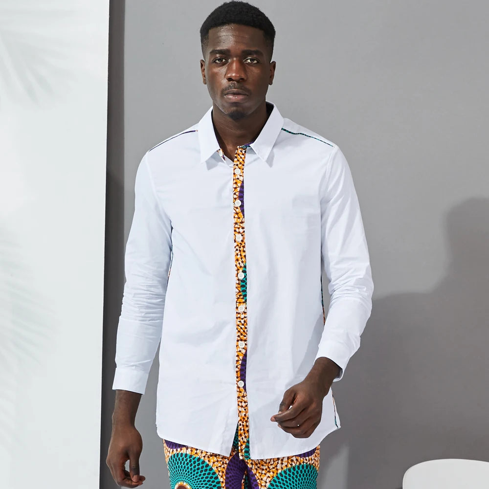 Custom Afrikaanse Wax Print Twee Stukken Set Voor Mannen 100% Katoen Modieuze Mannen Shirts Casual Mannen Paar Feestkleding