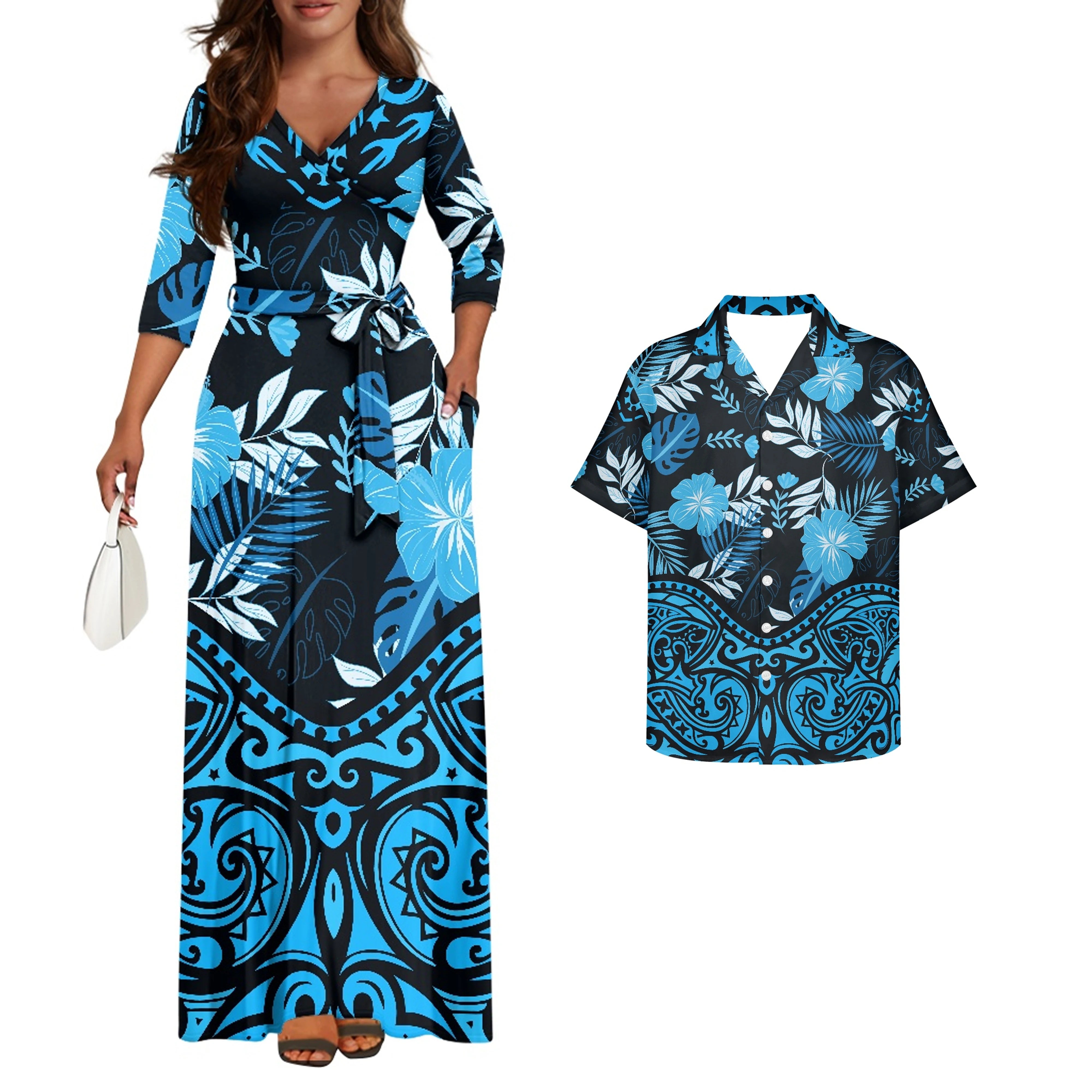 Plus Size Tropische Print Damesjurk met Heren Hawaiiaanse Shirts