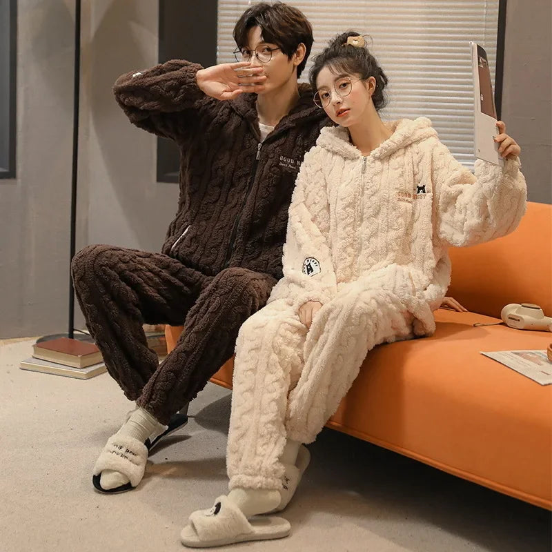 Warm Fleece Couple Pajamas