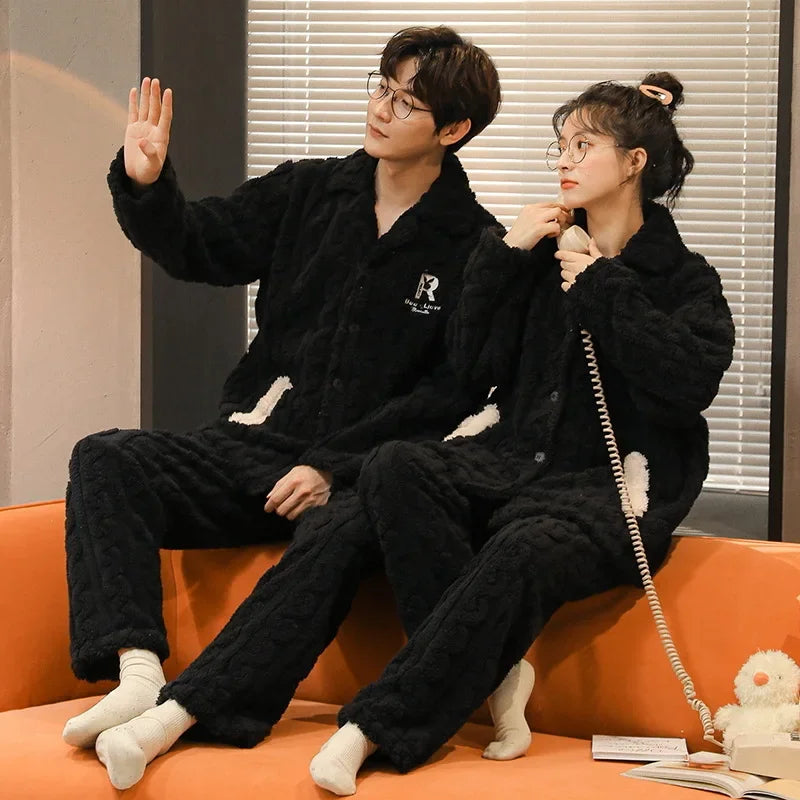 Warm Fleece Couple Pajamas