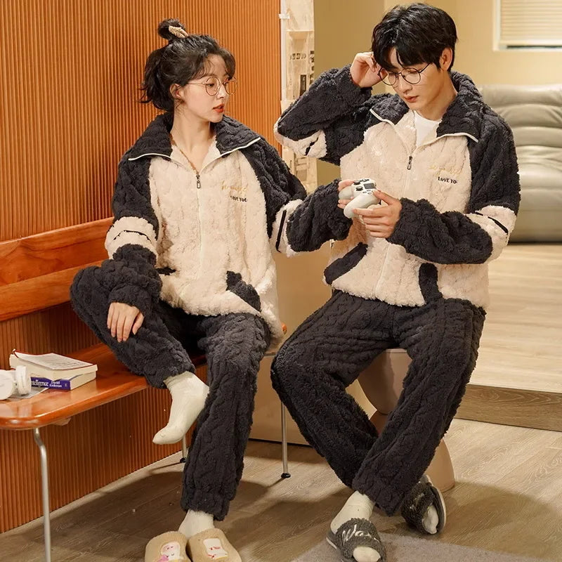 Warm Fleece Couple Pajamas