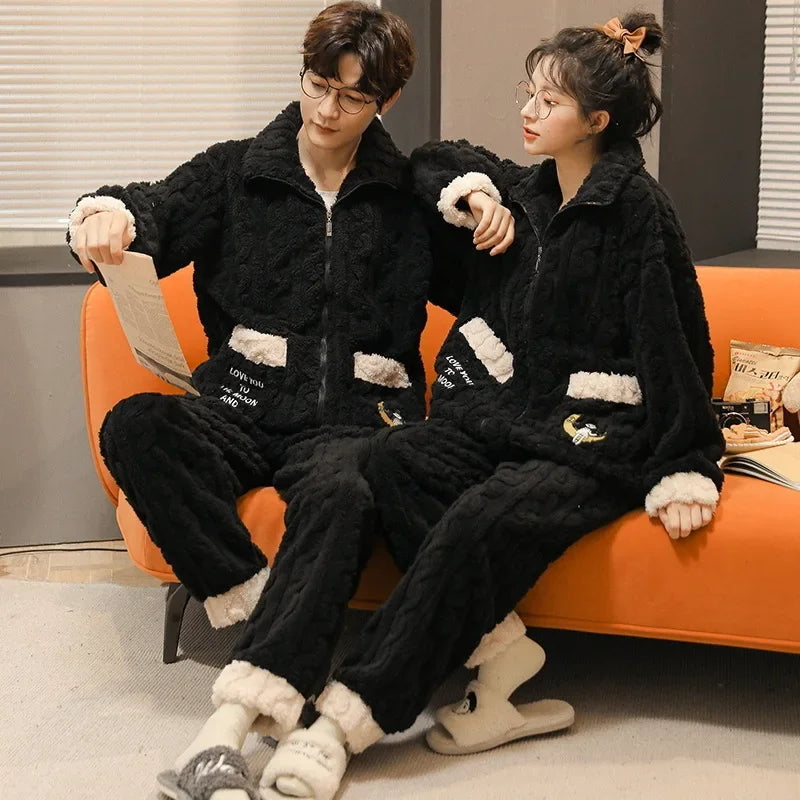 Warm Fleece Couple Pajamas