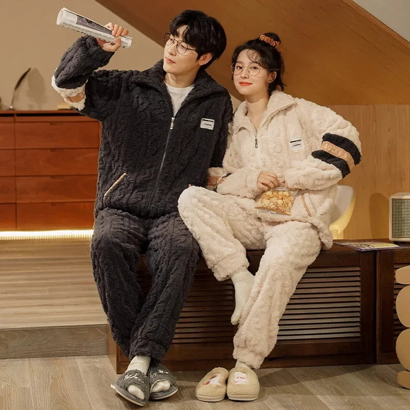 Warm Fleece Couple Pajamas