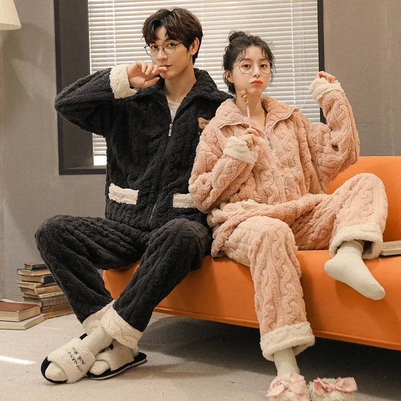Warm Fleece Couple Pajamas