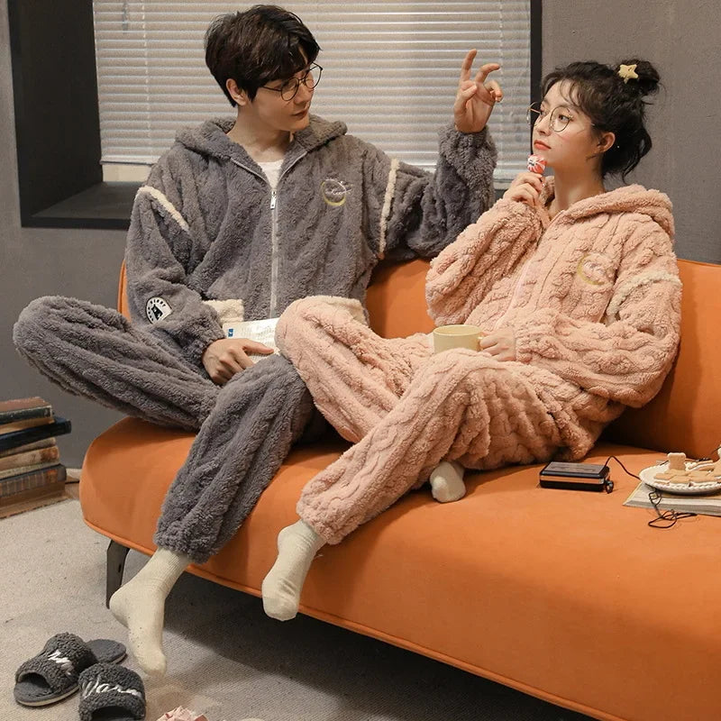 Warm Fleece Couple Pajamas