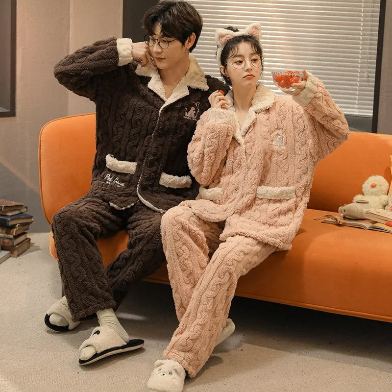 Warm Fleece Couple Pajamas