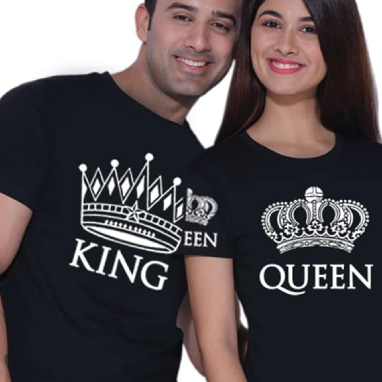 Koppels T-shirt Set - Koning & Koningin - Zwart - Kerst Cadeau